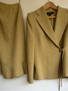 Kasper Olive-Mustard Tailored Blazer with Skirt Set